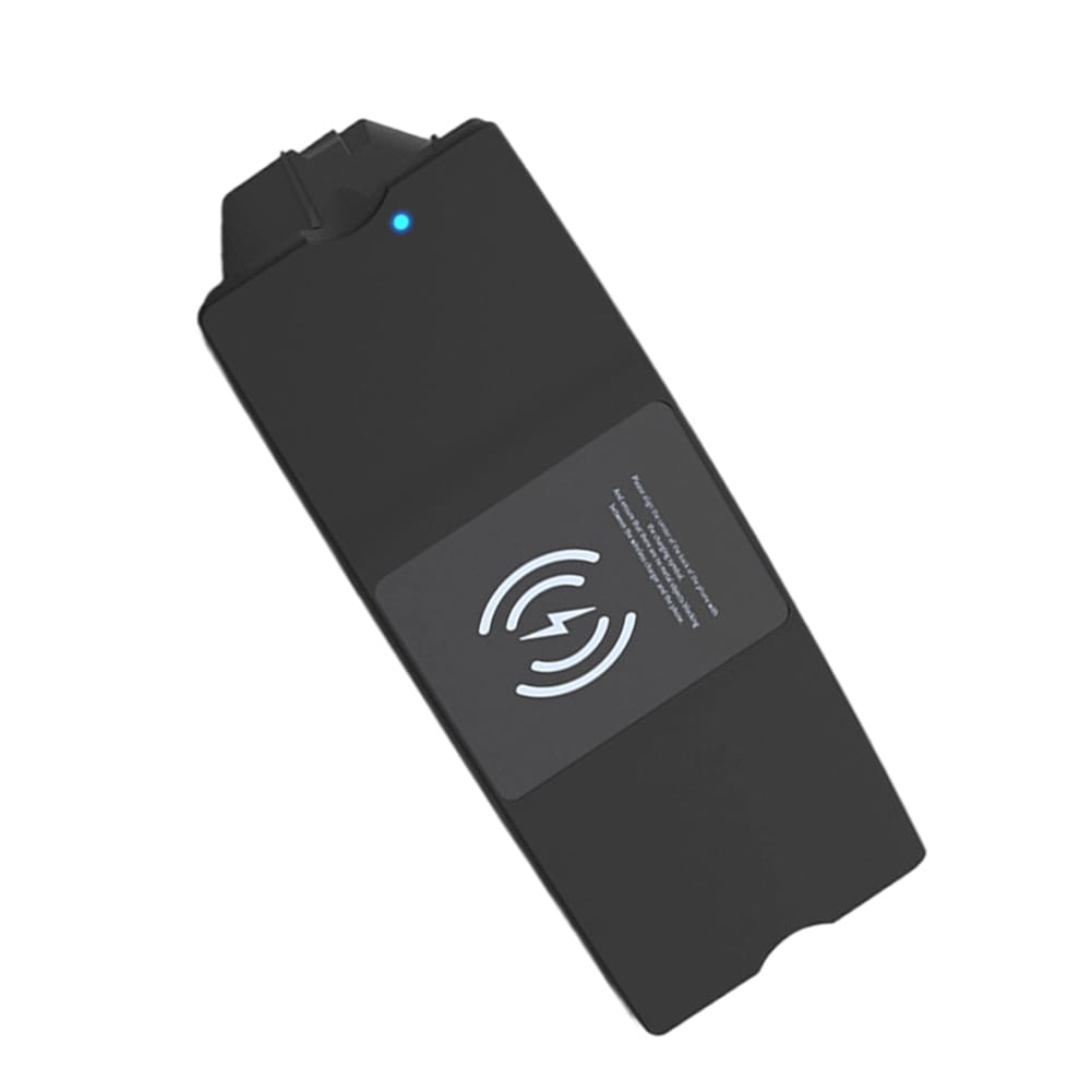 Black wireless charging pad with blue indicator light and white qi logo on gray label designed for Audi A6 A7 15w fast wireless car charger.