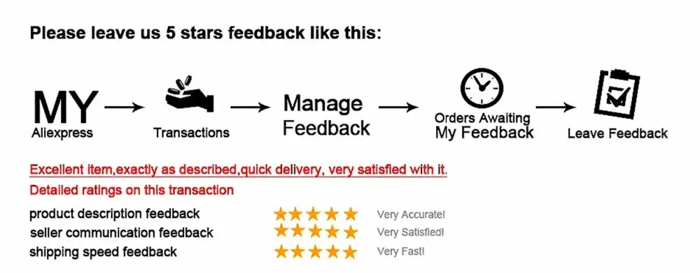 Graphique d’avis clients cinq étoiles pour AliExpress mettant en avant une excellente qualité du produit, une livraison précise et une communication satisfaisante du vendeur pour un t-shirt homme à manches longues et encolure en V, coupe slim.