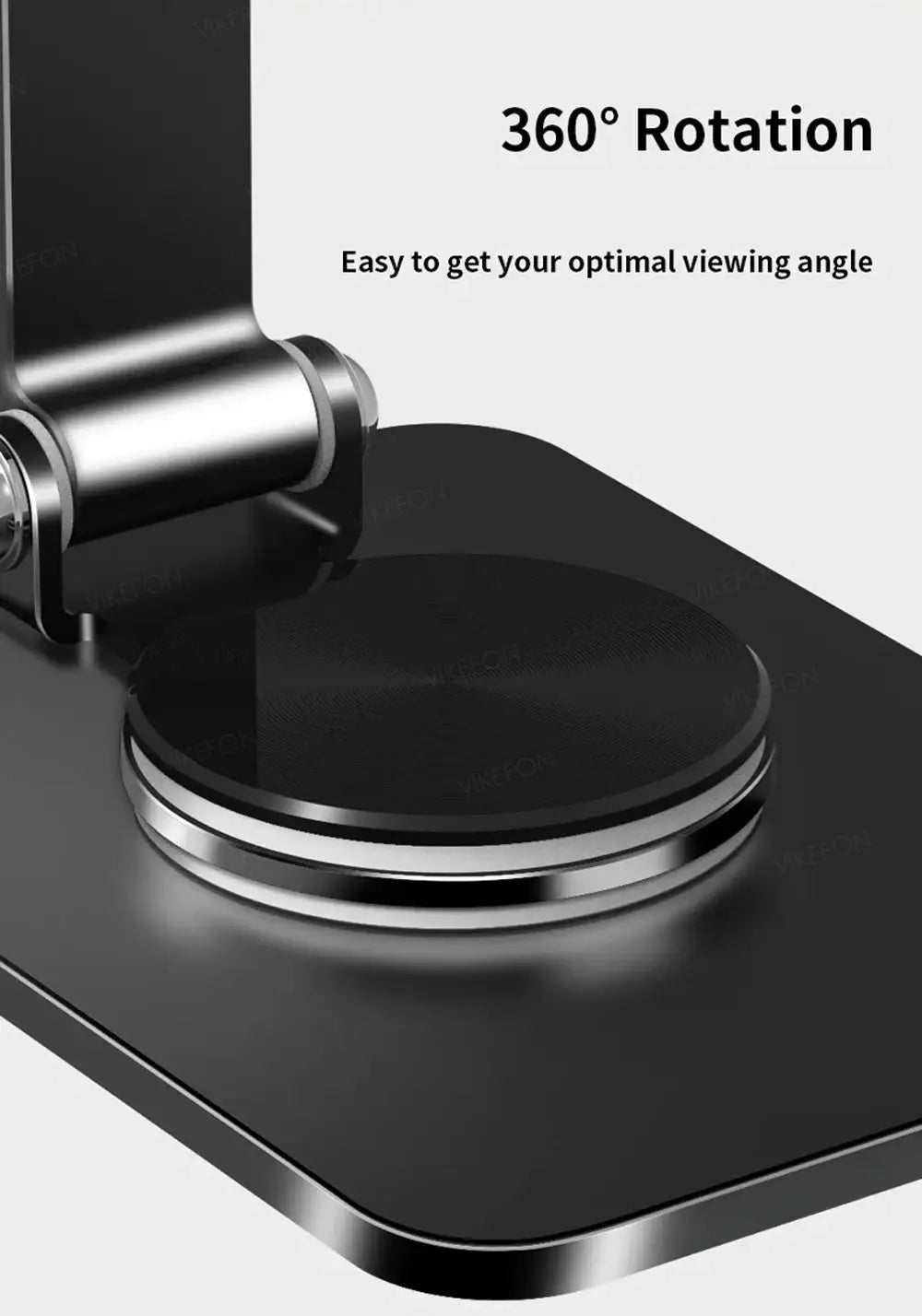 Soporte de lámpara de escritorio giratoria de 360 grados en negro y plateado con un diseño moderno y elegante mostrado como soporte y portateléfono magnético para iPhone pro max
