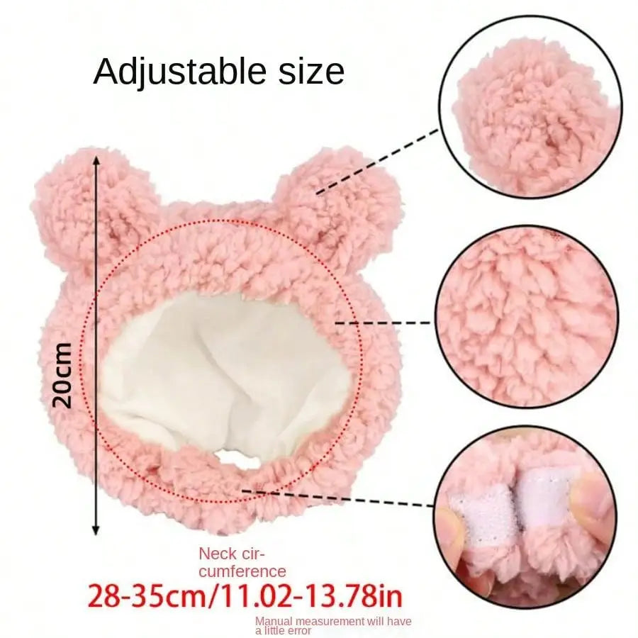 Diadema esponjosa rosa con orejas de oso, gorro de peluche para mascota con tamaño ajustable y material de tacto suave y texturizado, para tocado de disfraz.