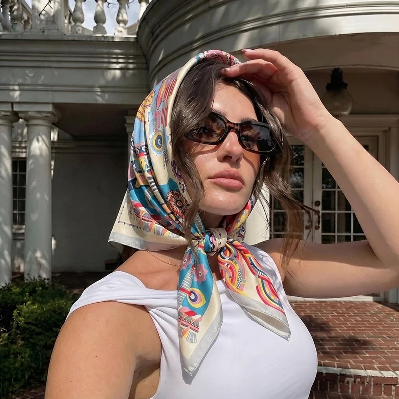 Female Scarf Head Wrap Hijab Print Turban Luxury Fashion Square Headscarf Bandana Neckerchief Handkerchief Shawl Windproof Wraps