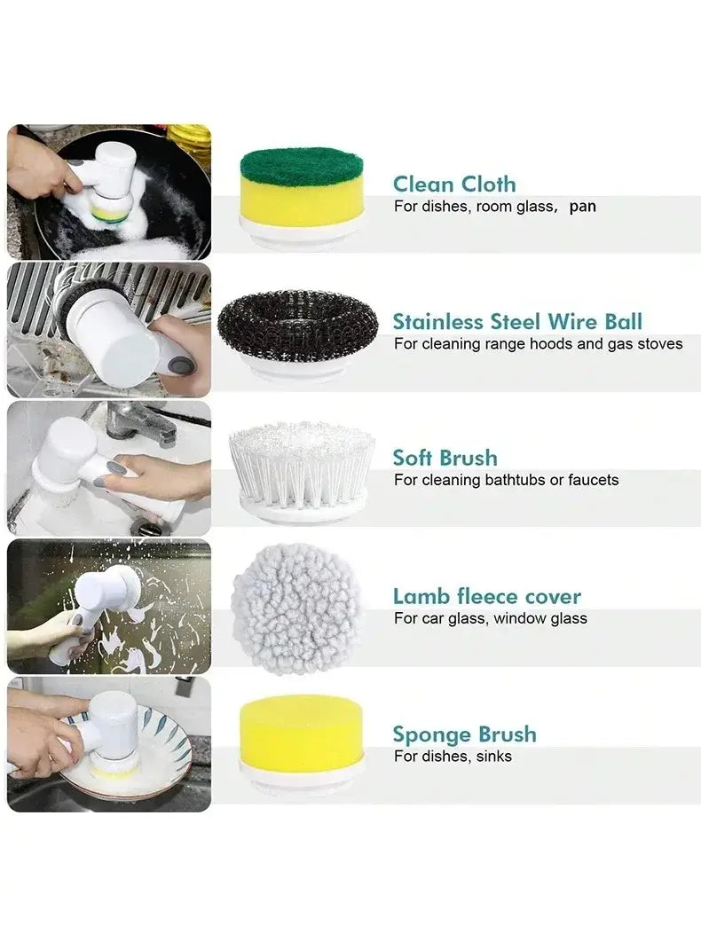 White plastic handle with yellow sponge brush head for electric spin scrubber cordless cleaning brush designed for electric cleaning of dishes and sinks