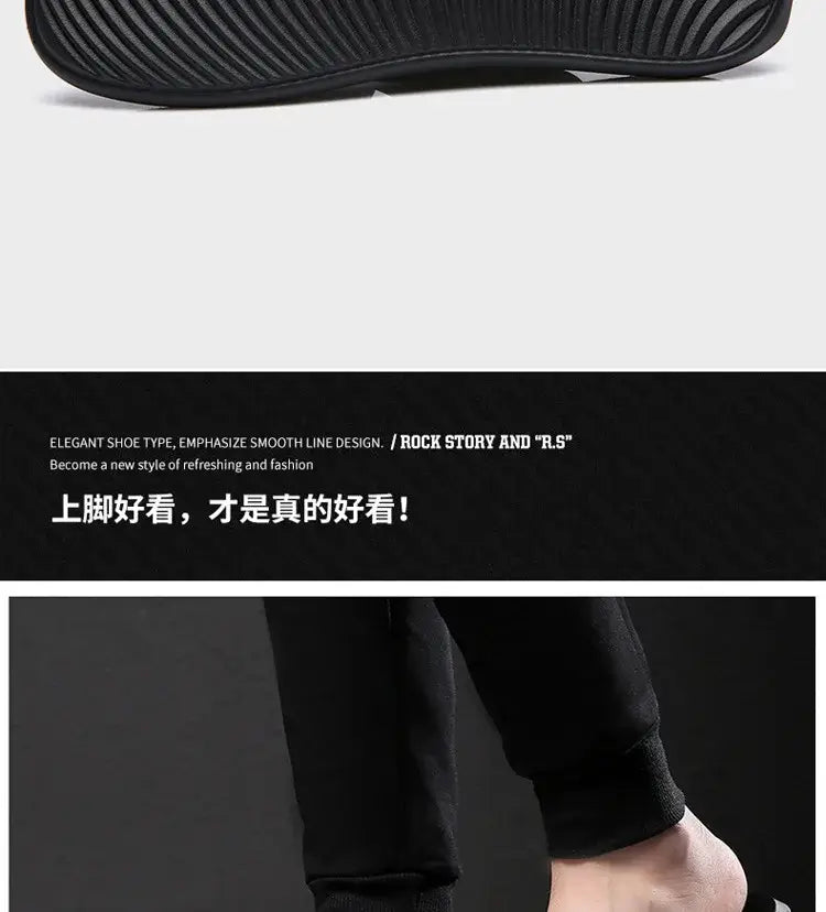 Herren-Echtleder-Slipper in Schwarz mit schlankem, glattem Linien-Design und strukturierter Gummisohle.