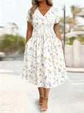Vestidos De Mujer Casuales V Neck Short Sleeve Pocket Hem Elegant Dress Women's Summer New Formal Evening Fashion Hem Long Dress