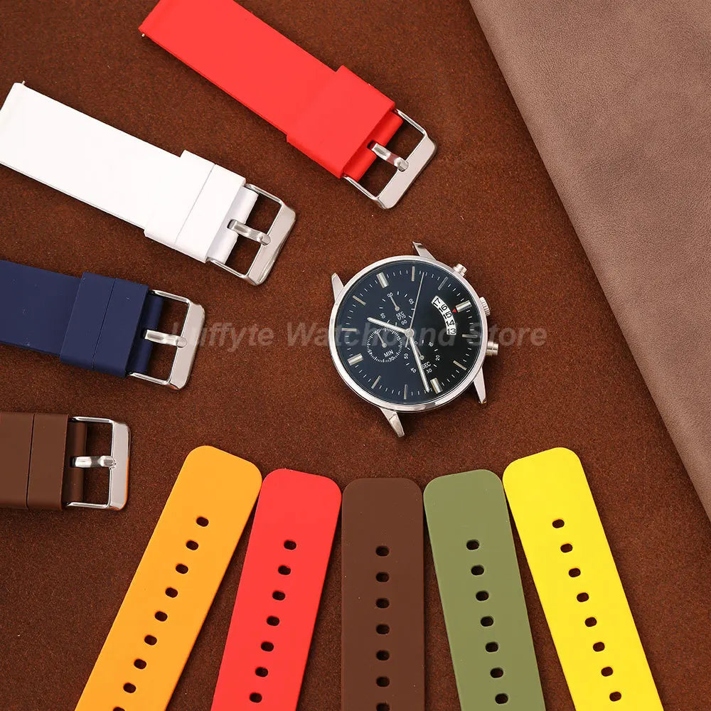 Men Women Fashhion Casual Silicone Wrist Strap 12 14 16 18 20 22 24mm with Quick Release Spring Bar Durable Smartwatch Band