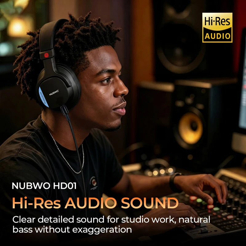 NUBWO HD01 Studio Headphones Wired Hi-Res Over Ear Headphone Lightweight Closed Back DJ Headphone for Piano Guitar AMP Recording