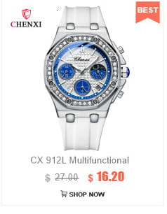Megir military quartz watch with a white silicone strap, silver-toned case, blue dial, and diamond accents around the bezel.