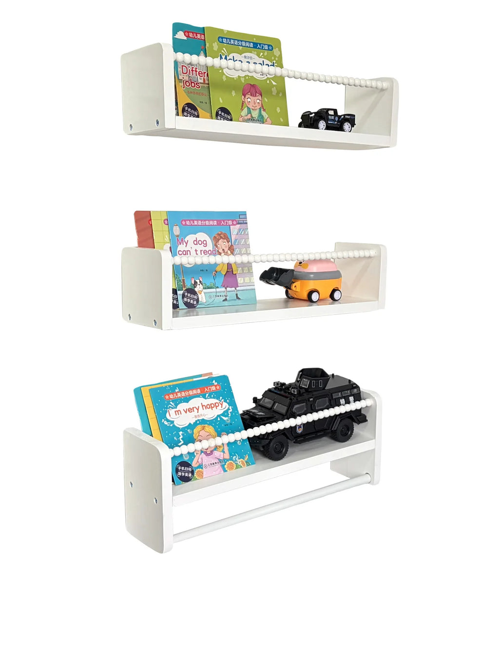 Nursery Book Shelves ,15.7 Inch Wood Floating Bookshelves for Wall Set of 3, Baby Kids Decor, Solid Wood Wall Mounted Shelves