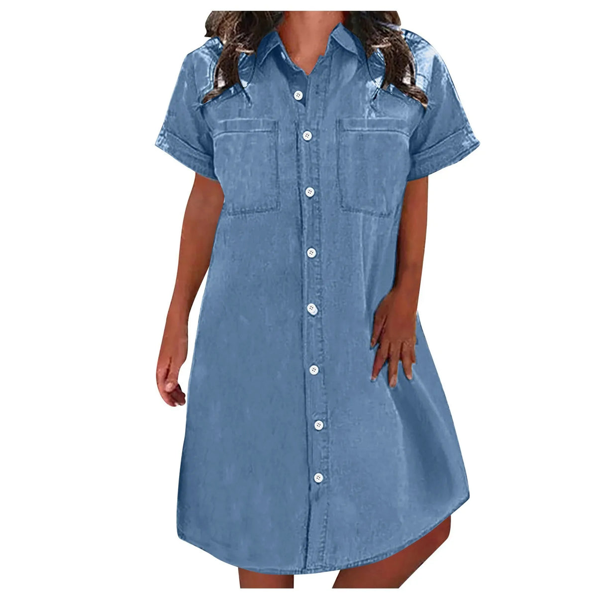 Summer Denim Shirt Dress 2024 Women'S Casual Loose Single Breasted Dress Simple Retro Commuter Female Office Denim Short Skirt