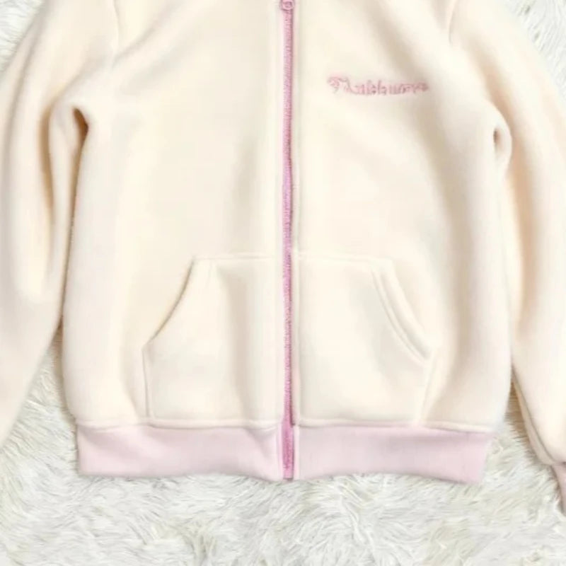 Japanese Sweet Kawaii Hoodies Jackets Women Bear Ear Hooded Zipper Sweatshirts Autumn Winter Fashion Casual Cute Hoodie Tops