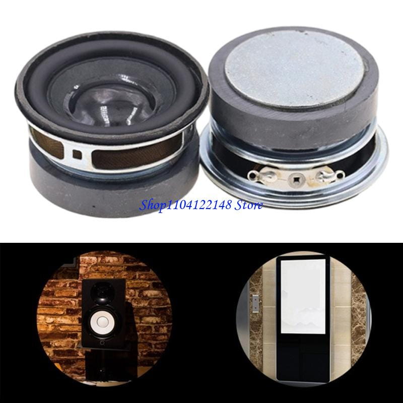 Black and silver 1.75 inch 3w 4 ohm mini bass speakers pair with circular design featuring black cone and metallic frame.