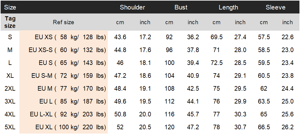 image.png The size chart for the double breasted slim fit men blazer jacket shows shoulder bust length and sleeve measurements in centimeters and inches.