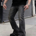 Men Pants Jeans Clothing Denim Trousers Men's Black Washed Frayed Hem Flared Bootcut Denim Jeans