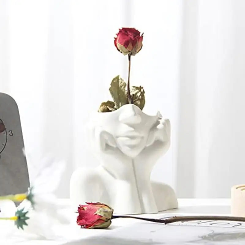 Bohemian Face Decor Vase with Inner Groove Design Cute Artistic Vase for Home Living Room Shelf Display