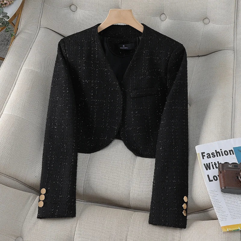 Fashion Women Formal Blazer Ladies White Blue Black Long Sleeve Cardigan Coat Work Wear Short Blazer Jacket Autumn Female Tops