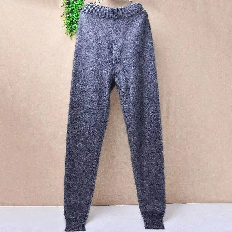Women Female Male Fashion Hairy Soft Warm Mink Cashmere Knitted Underwear Trousers Pants For Autumn Winter Angora Fur Clothing