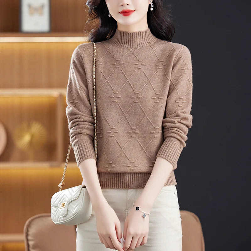 Winter Clothes Woman Clothes Half High-Necked Pullover Top Female Clothing Knitwear Tops New Solid Color Women's Sweater