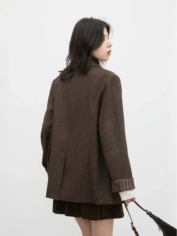 CHIC VEN Fashion Women Blazers Single-breasted Loose Casual New Retro Office Ladies Folding Cuffs Suit Jacket Spring Autumn 2026
