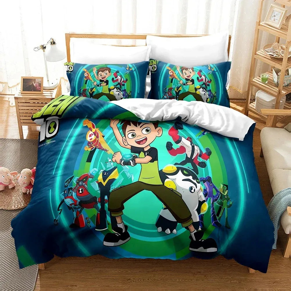 Cartoon Ben 10 Duvet Cover Pillowcase Bedding Set Adult Boy Girl Bedroom Decoration Children Single Double Large Size