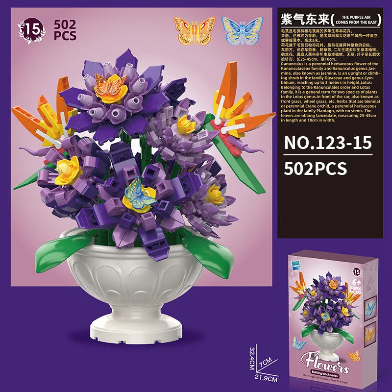 Building Block Flower Toys Small Particle Assembly Building Blocks Potted Plants Children Plant Desktop Decoration Toys Kid Gift