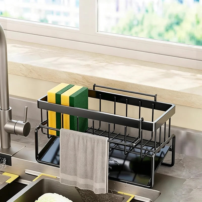 Kitchen Countertop Storage Rack Sink Sponge Holder Dishcloth Drain Basket Soap Tray Cleaning Tool Organizer for Kitchen