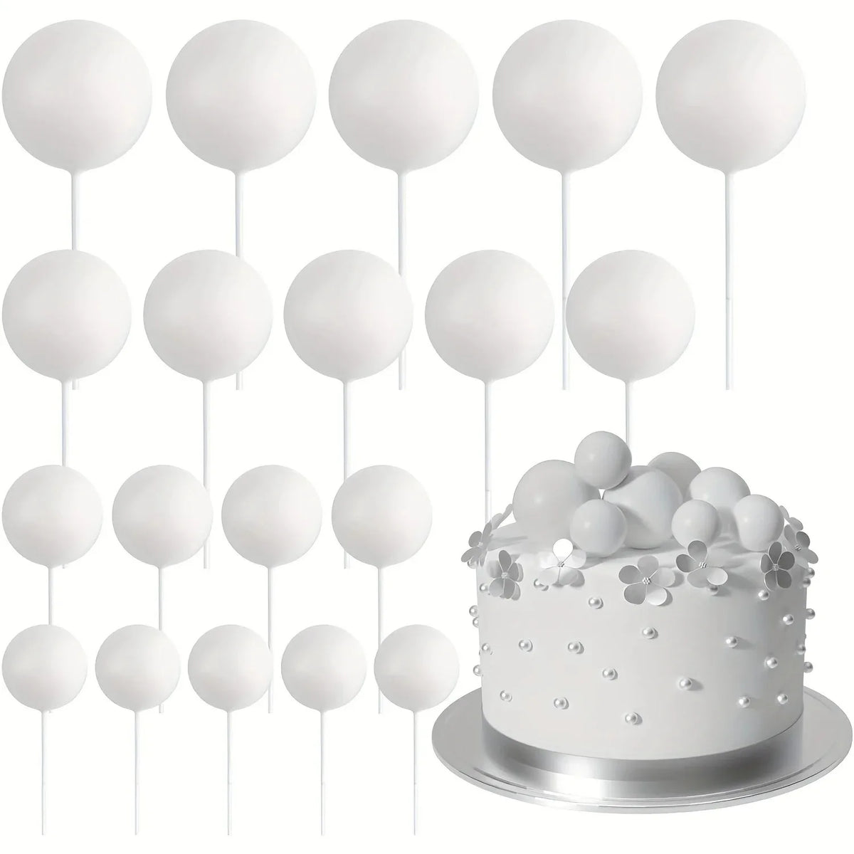 20Pcs Happy Birthday Ball Cake Gold And Silver Foam Ball Wedding Party Birthday Cake Anniversary Decor DIY Party Home Decoration