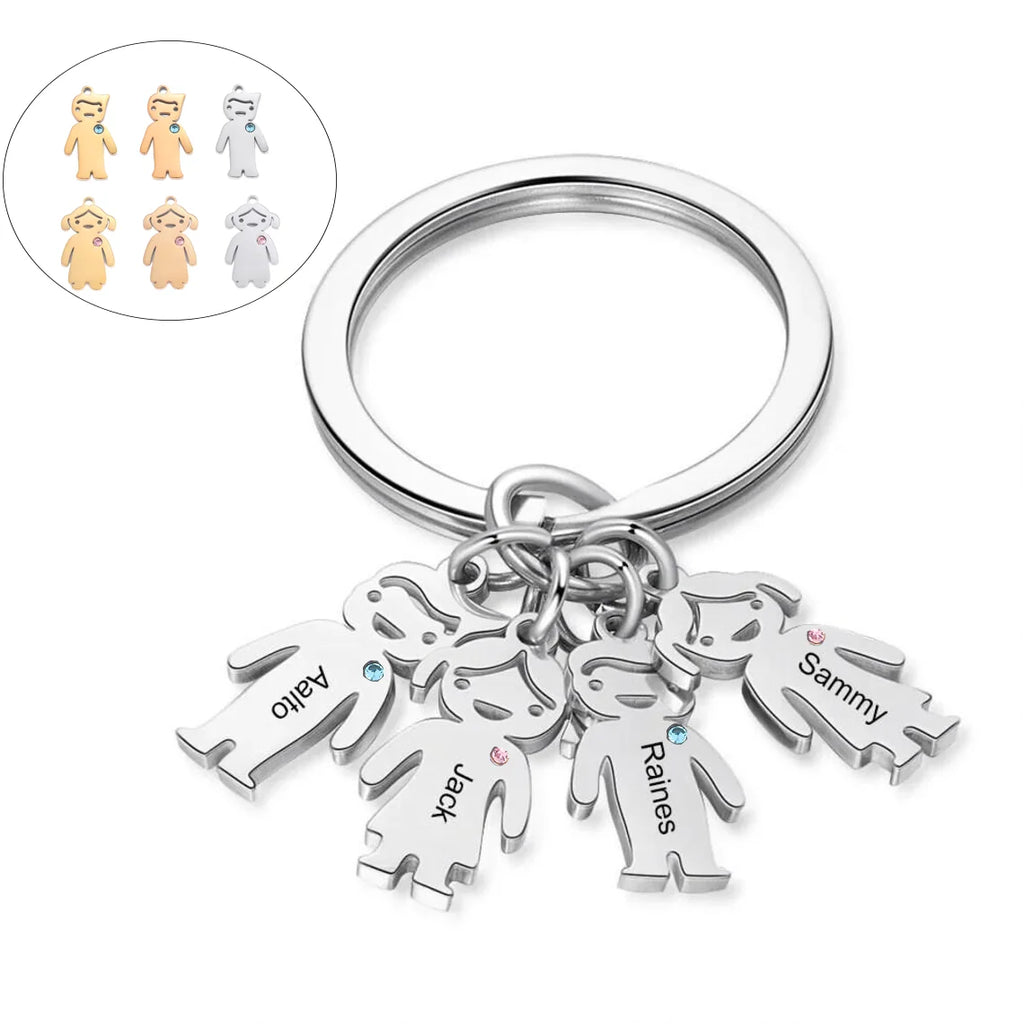 Stainless Steel Personalized Kids Charm Key Chain Custom 1-5 Names Key Chain Key Ring Gifts for Mother Daddy Father’s Day Gift