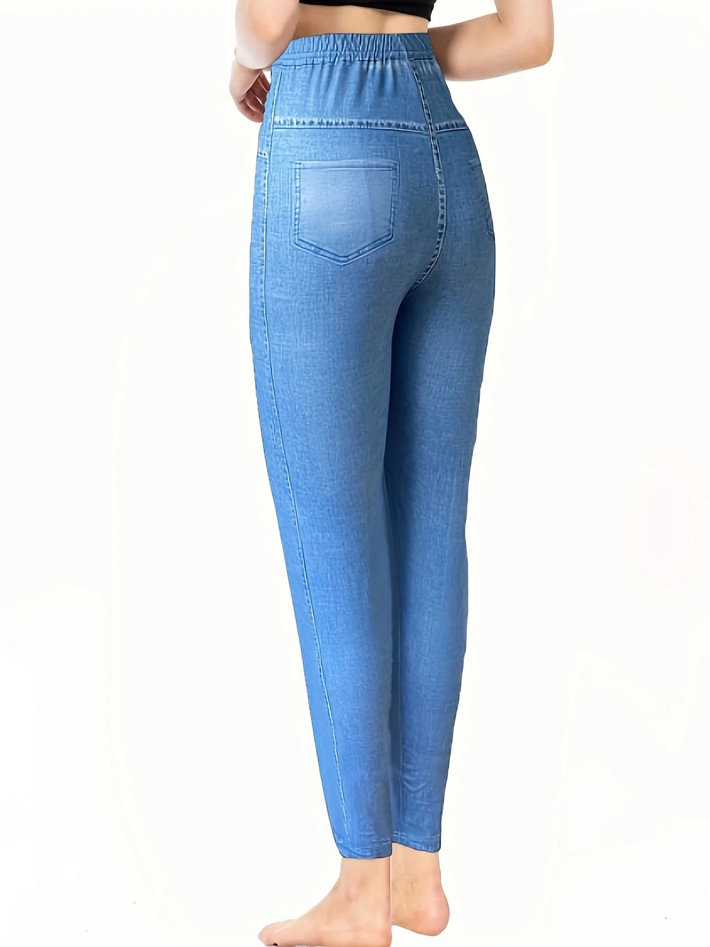Women's Elegant Faux Denim Printed Leggings, Exquisite Basic Layering Pants, Exclusively for Women