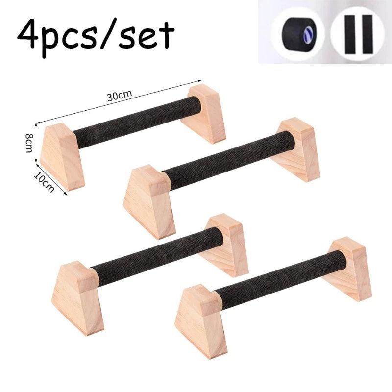 2PCS Wooden Parallettes Bars + 2PCS Accessories Set, Calisthenics Handstand Training Equipment, Push Up Stands