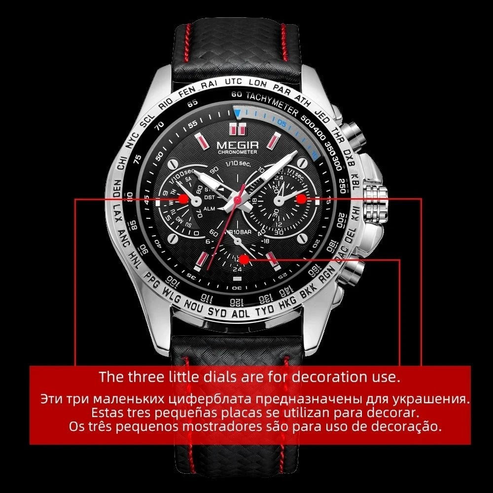 MEGIR 1010 Men's Quartz Watch with Leather Strap, Analog Display, Fashion Design, Stylish Gift for Men Relogio Feminino