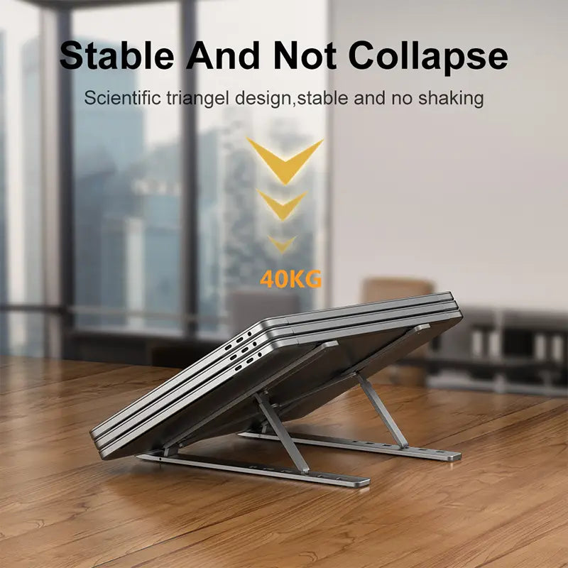 support d’ordinateur portable réglable en aluminium métallique argenté, à conception pliable en triangle scientifique