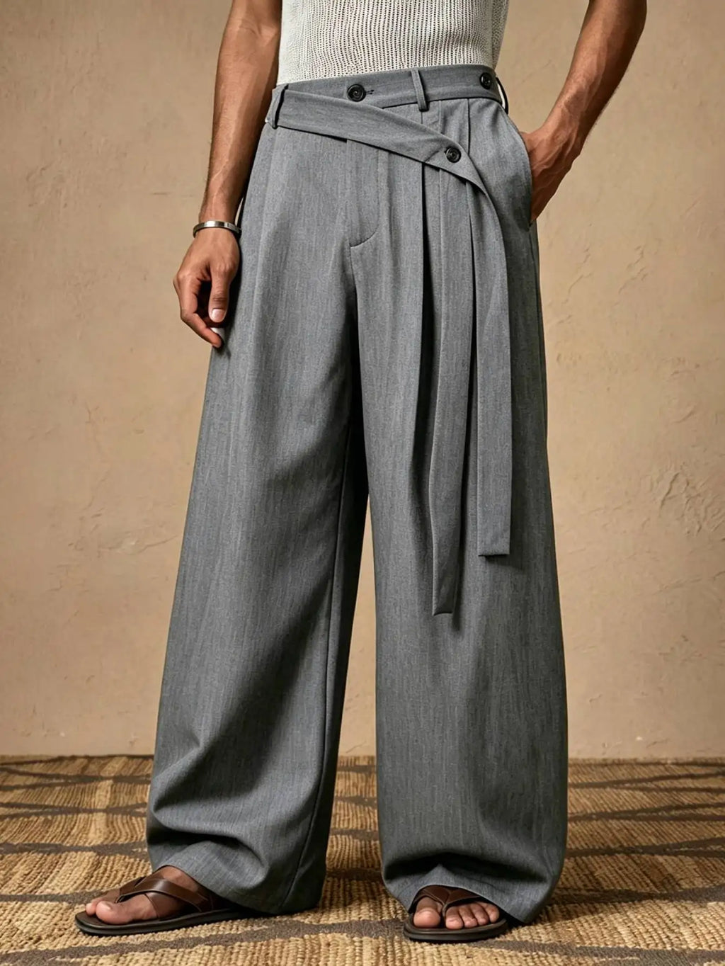 Men's Casual Fashion Grey Business Trousers Wide Leg Long Pants British Style Comfortable Leisure Pants for Men