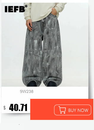 Iefb men black vintage wide leg jeans in gray patterned fabric featuring a relaxed tapered fit.