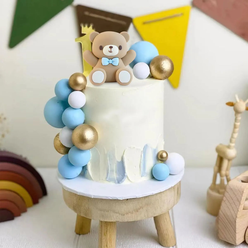 33pcs Baby Shower Cake Topper Set - Blue Bear & Star Cloud Decorations for Birthday Party, Gender Reveal Cake Decor