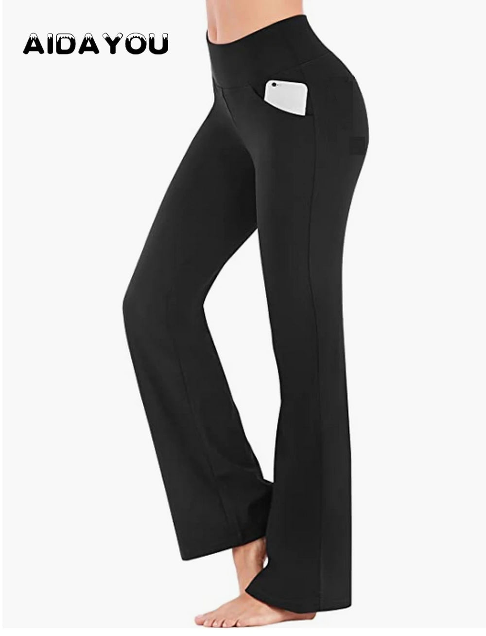 Women Flare Yoga Leggings Dress Pant With Pockets  High Waist Workout Bootleg  Tummy Control Leggin Bell Bottom Work Pants