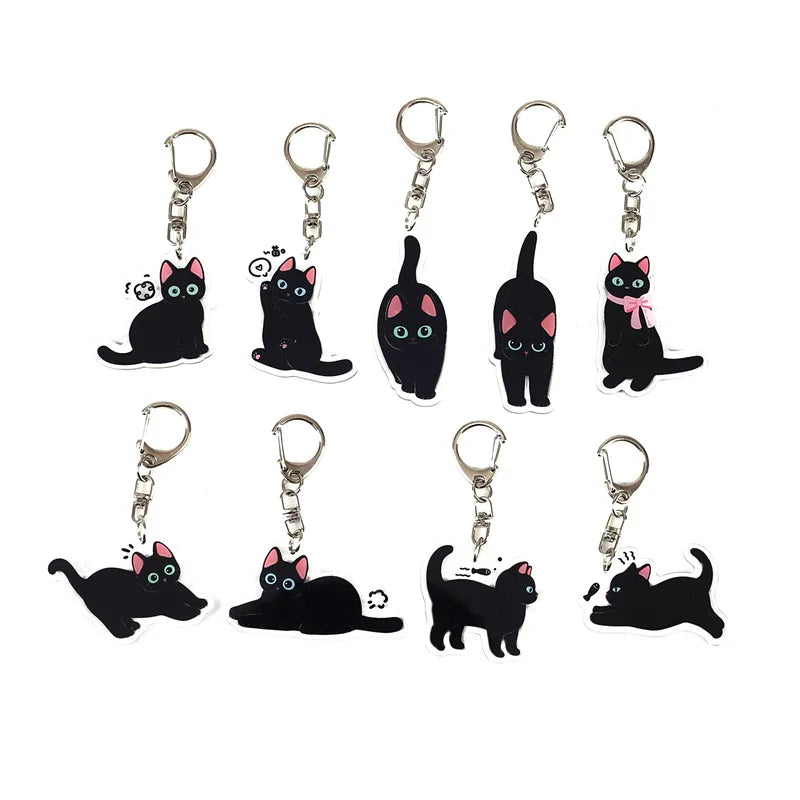Cute Black Cat Acrylic Keychains Cartoon Animals Kitten Charm Bag Backpack Pendant Car Keyring for Men Women Aaccessories Gifts