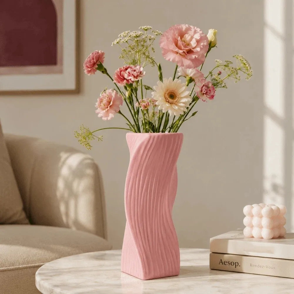 Twisted Design Flower Vase Home Decor Nordic Style Irregular Vases Pots Wave Pattern Plastic Aesthetic Vase Living Room Décor