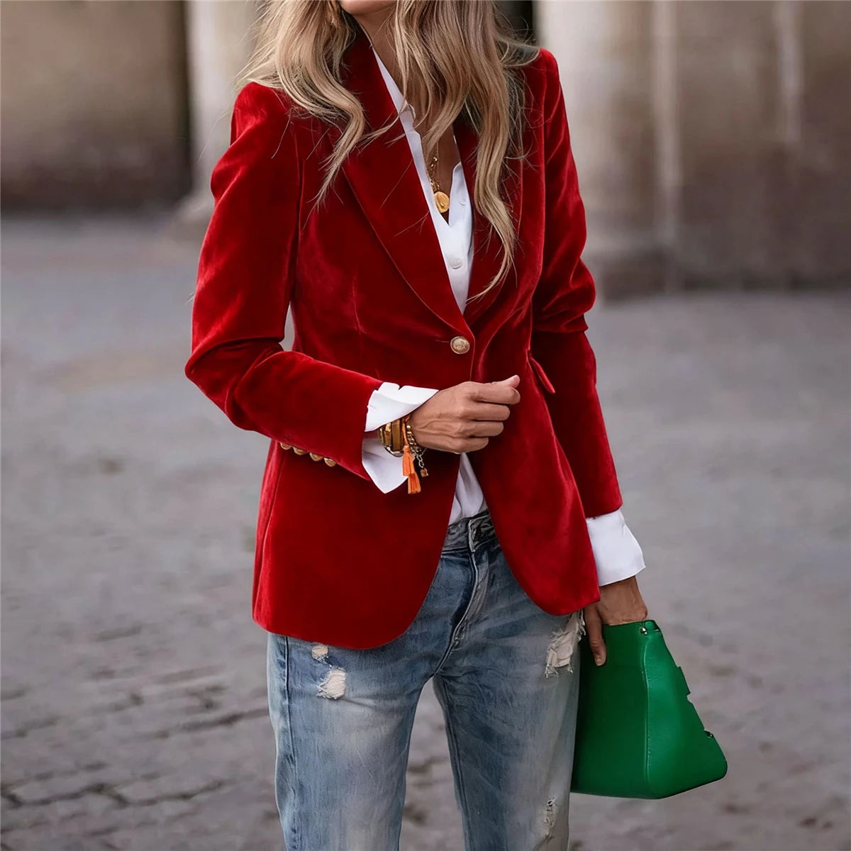 2025 Women Velvet Blazer Suit Single Button Lapel Female Elegant Blazers Jacket Overcoat Outwears Slim Fit Office Lady Outerwear