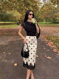 Skirts for Women Women Skirt Fashion Summer Skirts Elegant Dot Lace High Waist Package Hip Midi Skirt Women Faldas