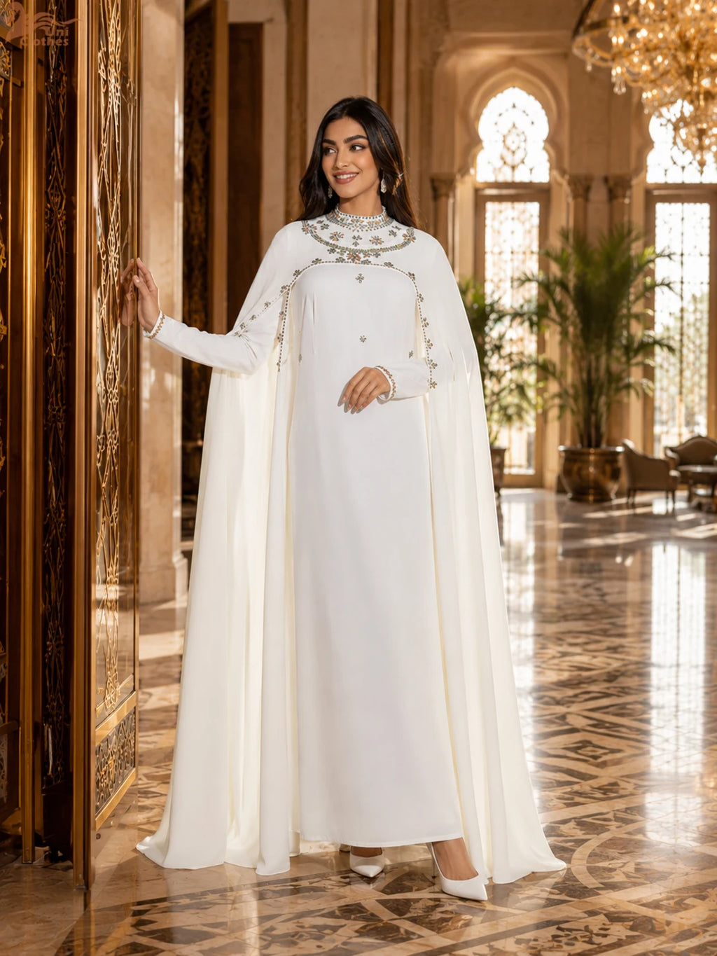 Zahraa Eid Mubarak Abaya Muslim Beading Women Long Maxi Dress Turkey Dubai Islam Party Evening Cape Ramadan Femme Jalabiya Robe