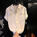 2025 New Short Sleeve Shirt Men's Lapel Fashion Thin Versatile Casual Button Splicing Cardigan
