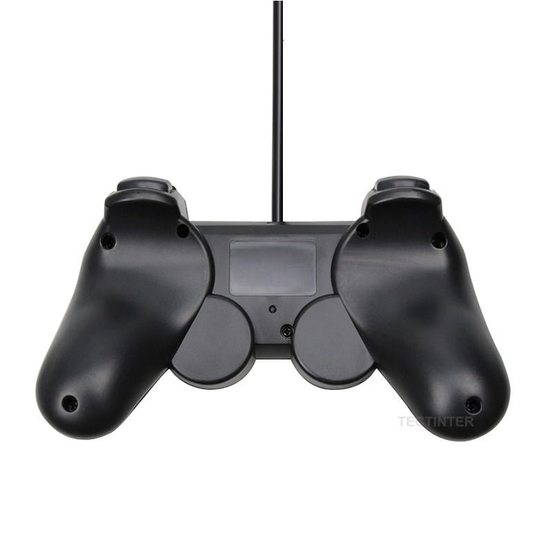 Mando de juego para PC con cable USB de plástico negro, con empuñaduras ergonómicas simétricas y cable USB central, diseñado para admitir juegos de Steam y grandes juegos en 3D para juegos retro.