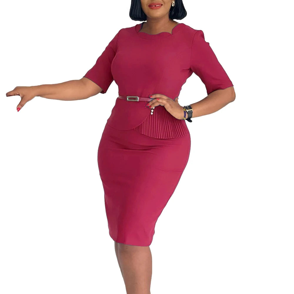 Office Dresses for Ladies 2026 Latest Summer Simple Elegant Half Sleeve Formal Church Dress Women Knee Length Pencil Peplum Dres