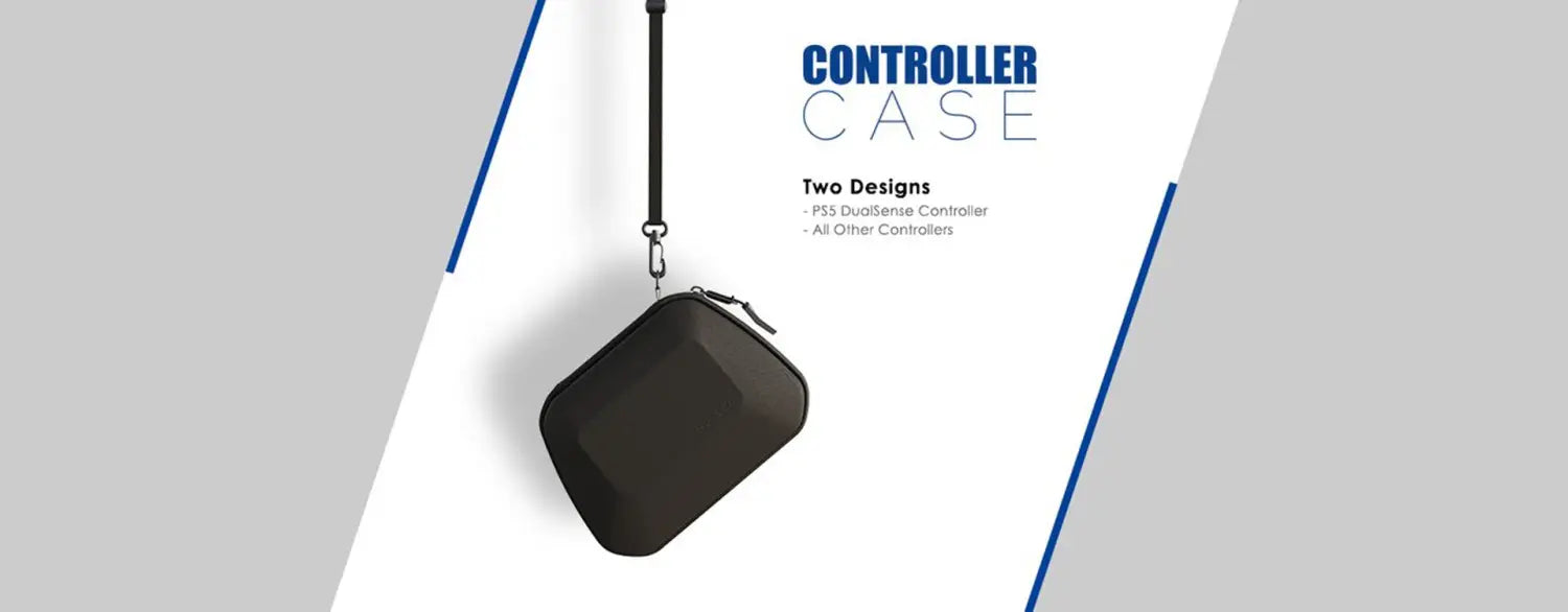 Estuche negro y rectangular, de líneas elegantes, tipo fantasma, para controlador, con cierre con cremallera y correa ajustable, para un almacenamiento y transporte seguro en la colección de estantes tipo rack para fantasma.