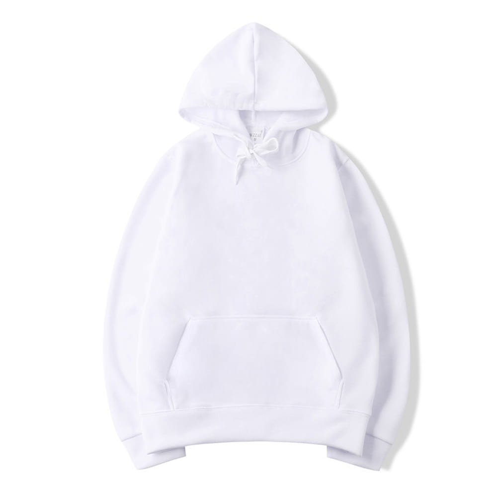 Sudadera con capucha oversize negra lisa para hombre en color blanco, con capucha con cordones y bolsillo frontal.