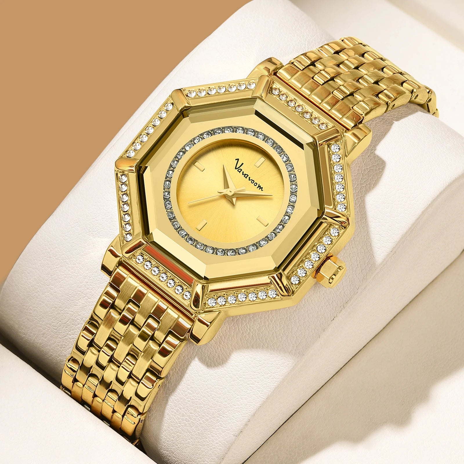 2025 New Women Gorgeous Quartz Watch Original Geometric Rhinestone Stainless Steel Waterproof Casual Banquet Dress Girls Watches