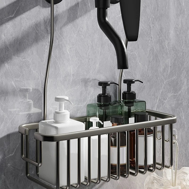 Aluminum Bathroom Shelf - Adjustable Shower Storage Organizer with Rustproof Shampoo Holder & Bath Basket Accessories