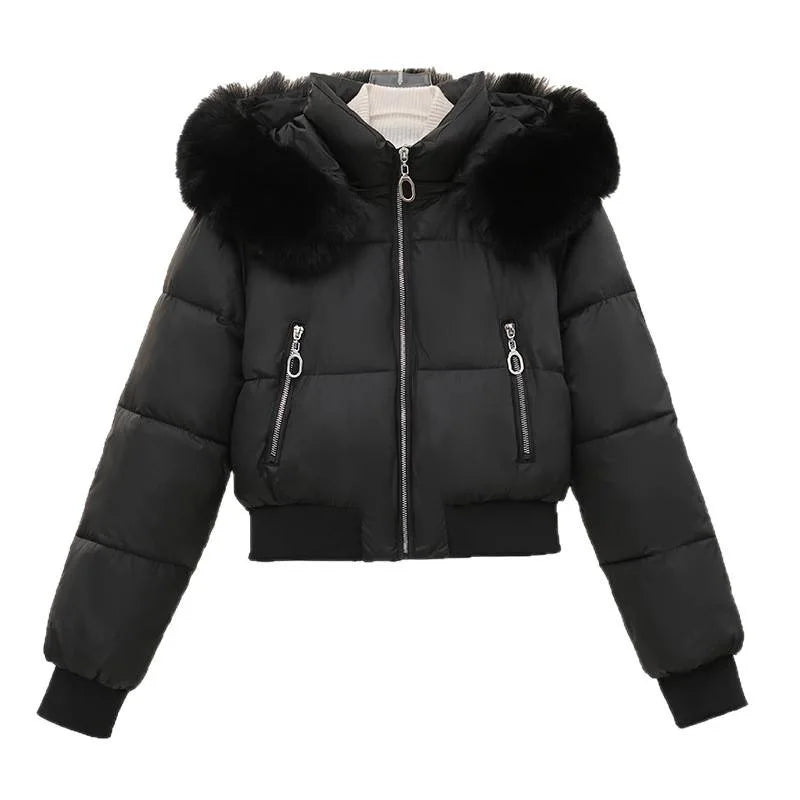 Women's New Winter Velvet Thickened Cotton-padded Jacket Hooded Short Long-sleeved Cotton-padded Jacket Jacket Women