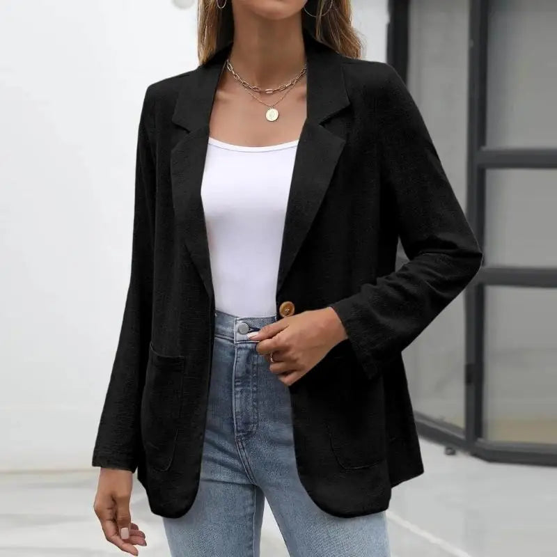 Stylish Blazers for Women Notch Lapel Long Sleeves and Convenient Pockets Durable Polyester Fabric Jackets 6XDA