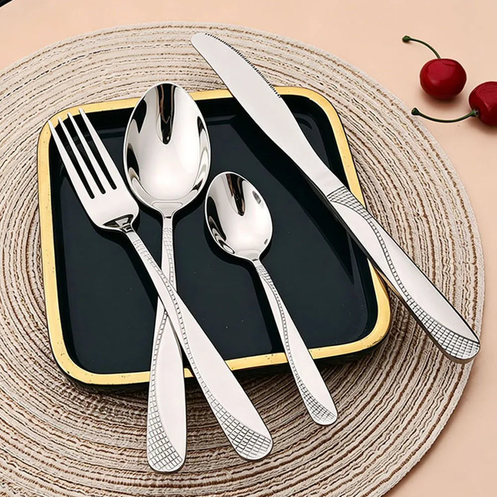 8Pcs Cutlery Sets Stainless Steel Black Tableware Knife Tea Fork Tea Spoon Flatware Dishwasher Safe Dinner Kitchen Dinnerware